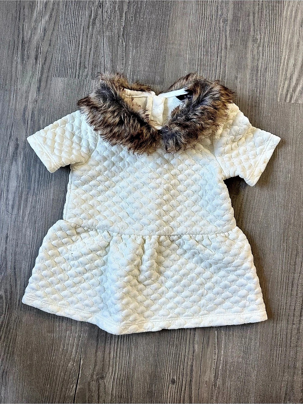 Nautica Baby 12M Quilted Fur Dress in Cream